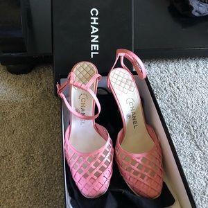Chanel Pink/White Lattice Heels